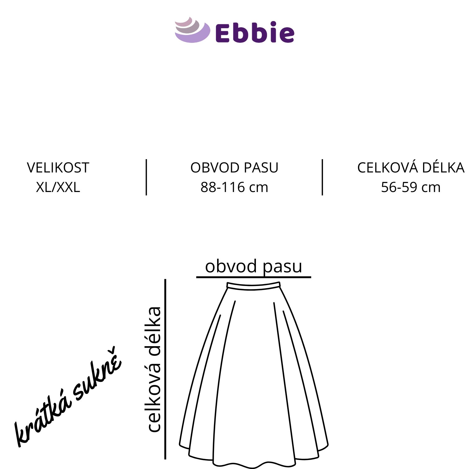 Tabulka velikostí – Sukně krátka - JISKRA