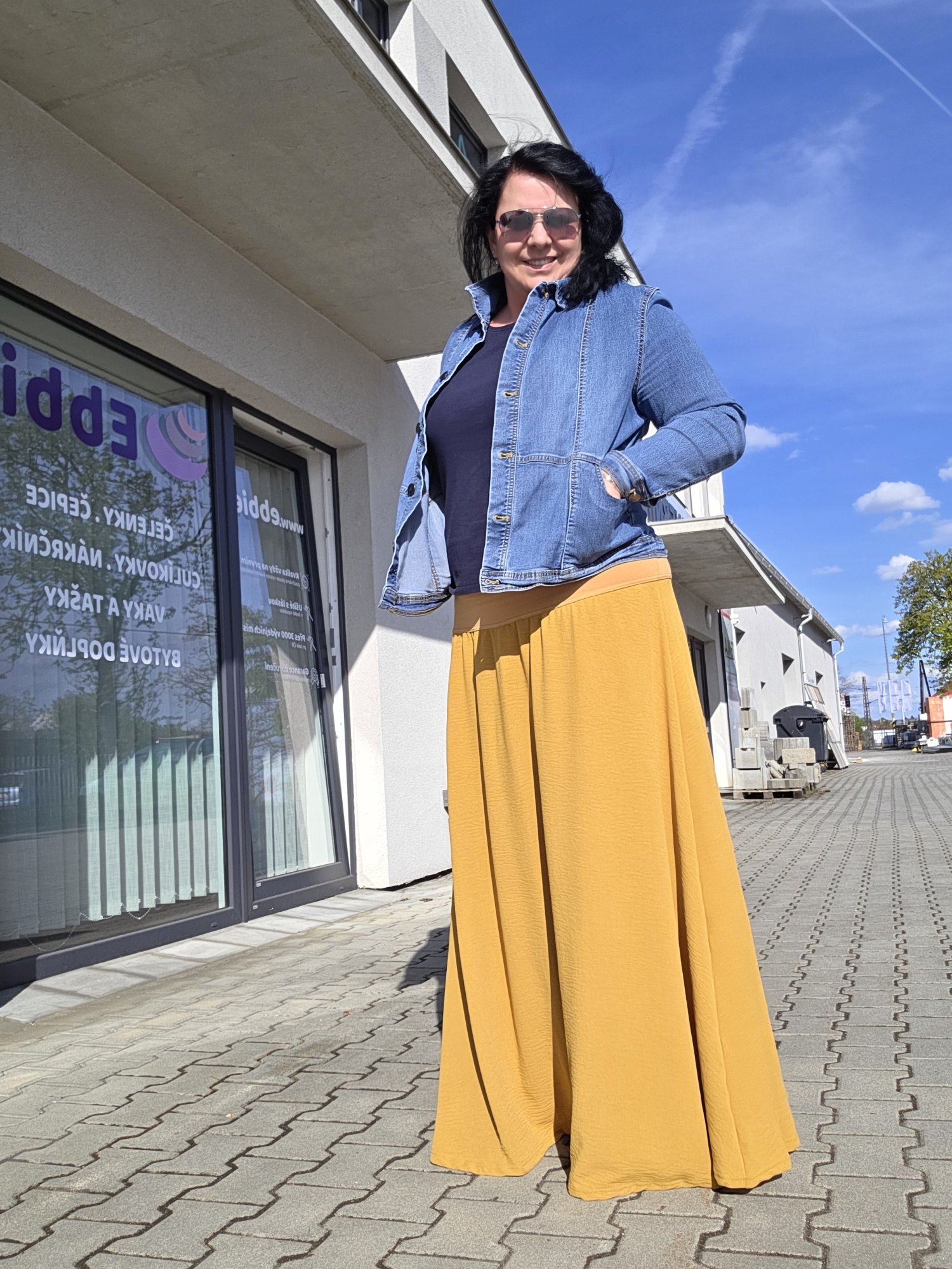 Sukně dlouhá mačkaná viskóza - HOŘČICOVÁ – foto 1