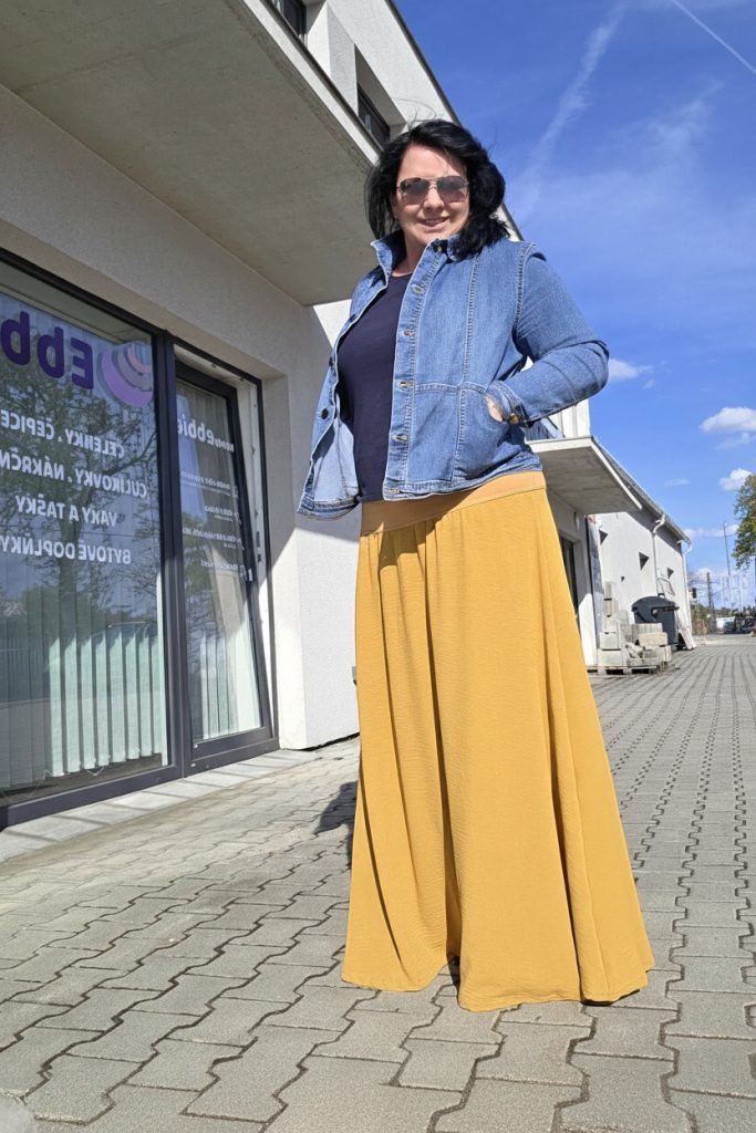 Sukně dlouhá mačkaná viskóza - HOŘČICOVÁ – foto 2
