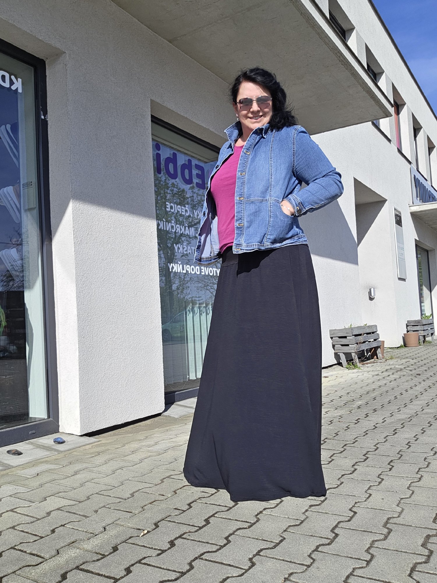 Sukně dlouhá mačkaná viskóza - ČERNÁ – foto 1
