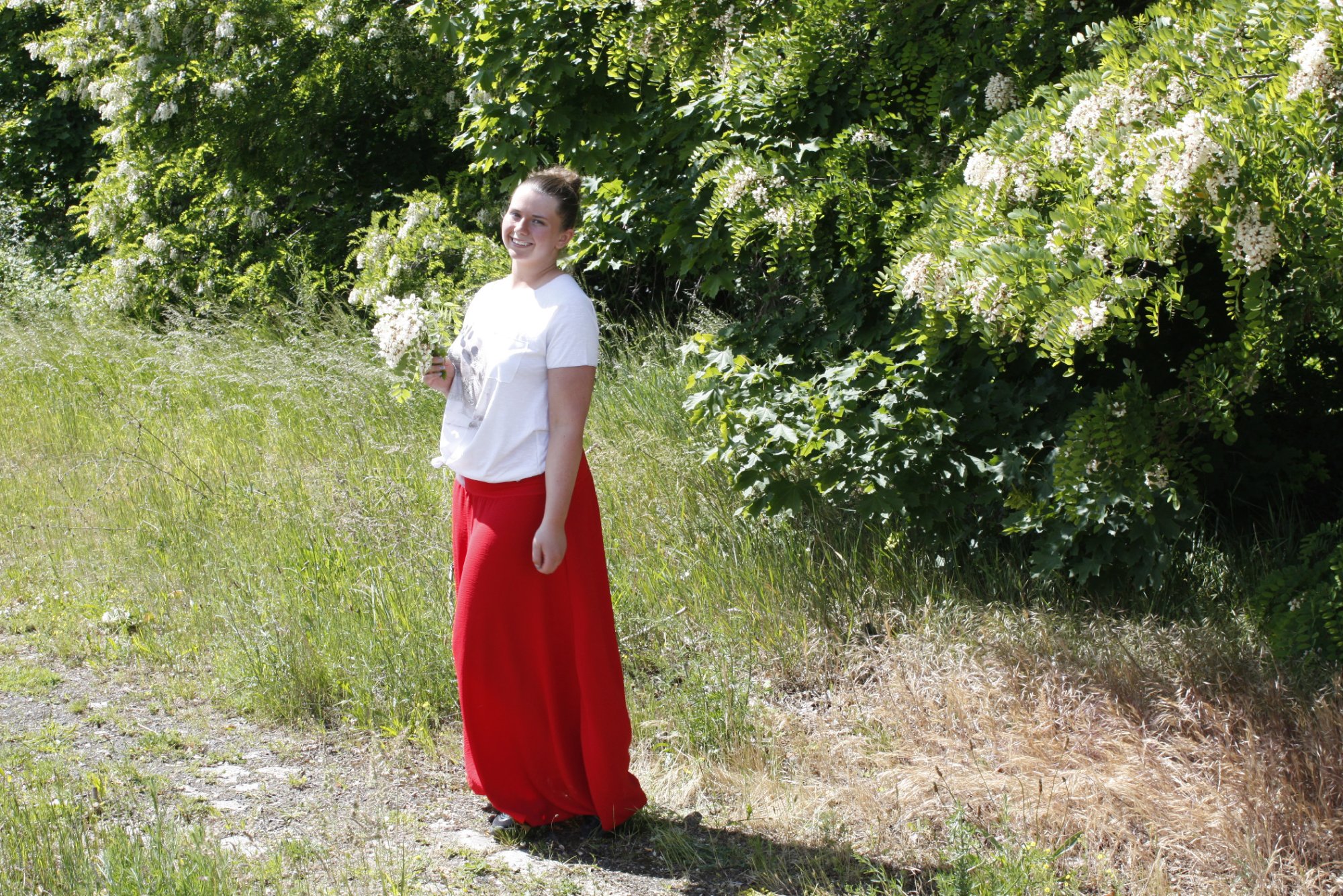 Sukně dlouhá mačkaná viskóza - ČERVENÁ – foto 3