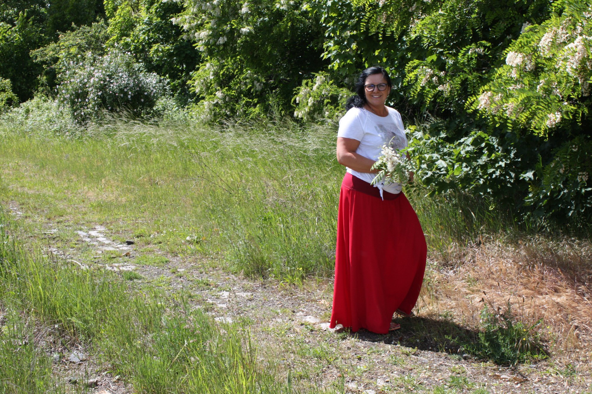 Sukně dlouhá mačkaná viskóza - TMAVĚ ČERVENÁ – foto 2