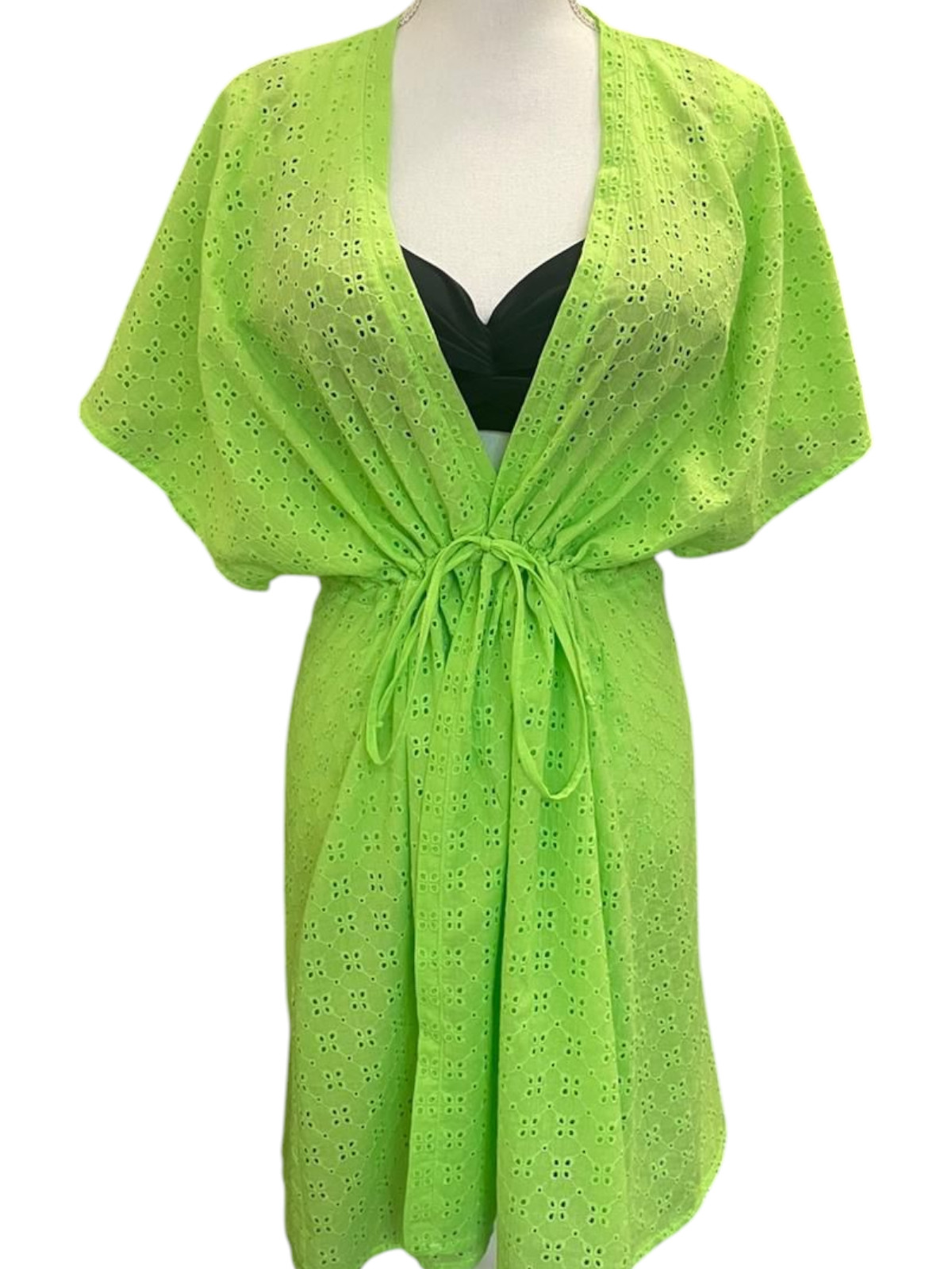 Plážové kimono s vázačkou - NEON ZELENÁ – foto 4