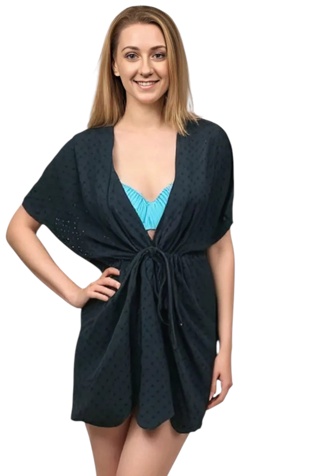 Plážové kimono s vázačkou - TMAVĚ MODRÝ – foto 2