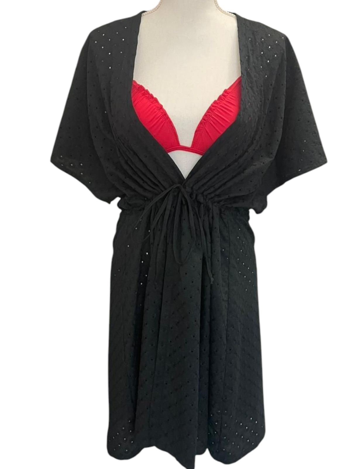 Plážové kimono s vázačkou - ČERNÝ – foto 3