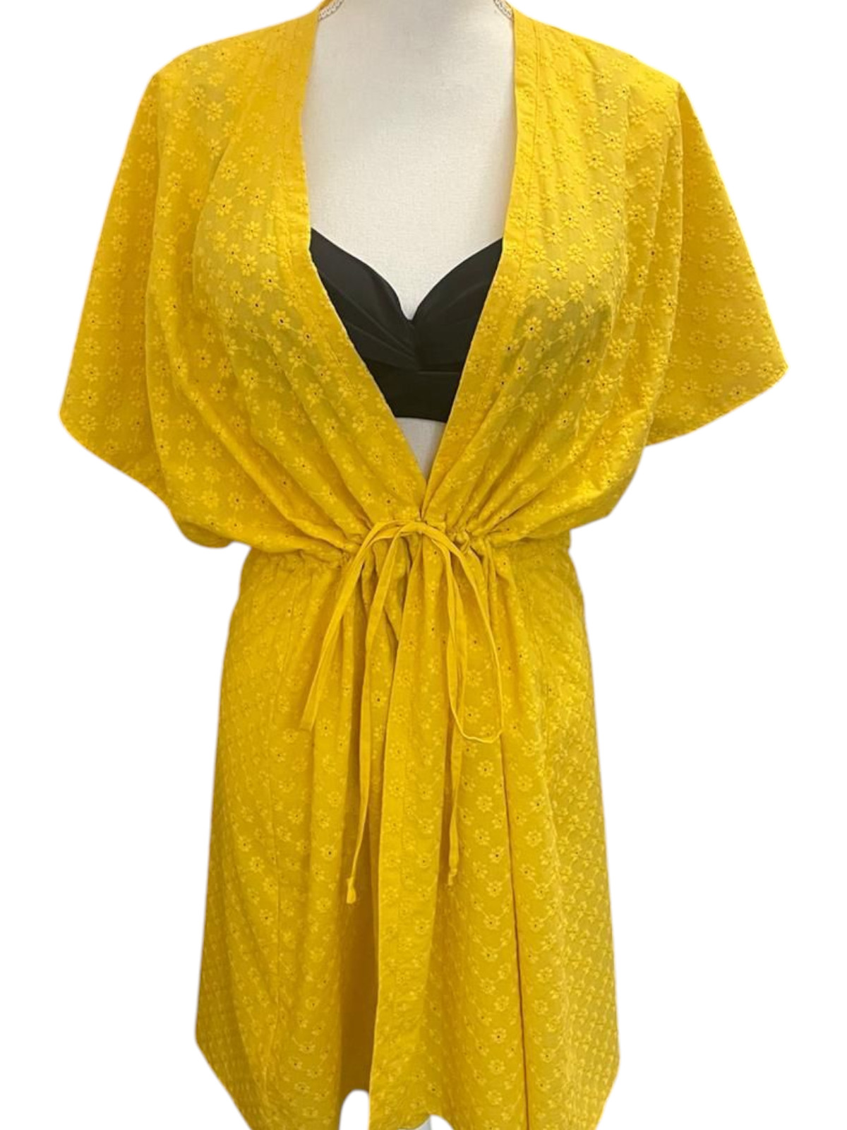 Plážové kimono s vázačkou - ŽLUTÝ – foto 2